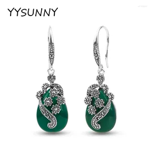 Pendientes colgantes Yysunny Vintage S925 Sterling Silver Green Agate Flower Parring For Women Boda Partido de bodas Ornamentos de joyería fina