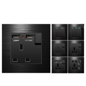 Adaptador de enchufe de Danni UK, Etapa de alimentación de pared USB USB USB UK 13A, interruptor universal de panel de aluminio negro con socket AC110V-250V 86 mm