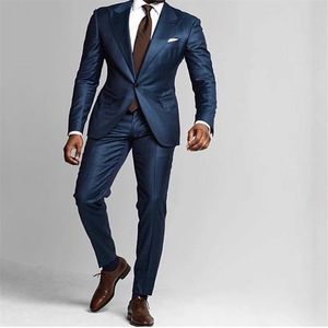 Suisses à hommes bleu foncé 2021 Tuxedos de mariage Slim Fit One Button Beach Groomsmans For Men Peak Tapel Formal Prom Suit Pant Pantalon 243M