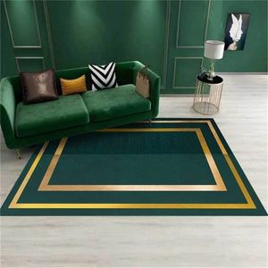 Vert foncé géométrique bord d'or luxe tapis salon tapis anti-dérapant pour plancher de cuisine longue porte tapis lit côté tapis mode 210317