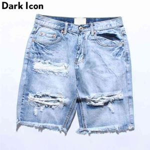 Dark Icon Denim Destroyed Shorts Hommes Été Ripped Hip Hop Shorts Hommes Cool Mens Short avec trou 210322