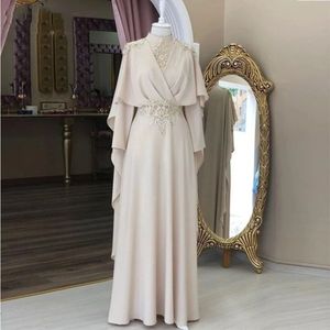 Vestidos de noche de mangas llenas de cuello alto de marfil oscuro Bita de Soiree Dubai Moroccan Kaftan Vestidos de fiesta de manga larga encaje