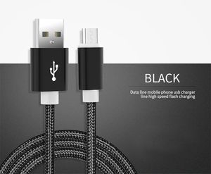 Câbles de données Charge rapide 1m 2m 3m 0.25m 1.5m Type-C Câble micro USB Chargeur rapide en nylon tressé pour Samsung s8 s10 htc lg téléphone android avec sac ziplock