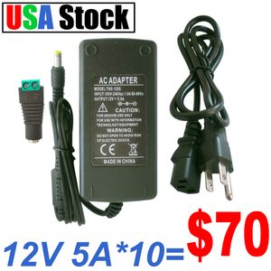 DC 12V 5A Adaptador de corriente Transformadores de iluminación 100-240V 60W Fuente de alimentación con conector de barril 5.5x2.5 5.5x2.1mm Adaptador de escritorio Transformadores de conmutación Powers usalight