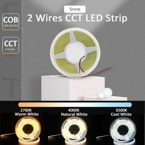 Bande lumineuse COB CCT, dc 12V 24V, 5M, blanc, variable, double couleur, température réglable, 600 diodes/M, ruban Flexible, éclairage CW WW LED