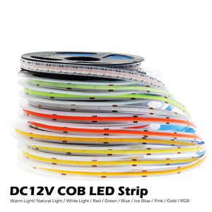 DC12V 384 LED COB LED Strip 630LEDs RGB Luces flexibles Rojo / Verde / Azul / Azul hielo / Rosa / Cinta dorada 5 m / Lote