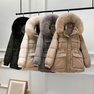 DEAT Winter Hoody manga larga Office Lady abrigo de longitud media mujeres gruesas White Duck Down Jacket RC079 201103