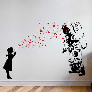 Sticker ASTRONAUT HEART BUBBLE Girl, Banksy Astronaut's Daughter Wall Sticker, Banksy-Style Street Art Interior Design 2138