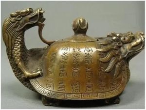 Décoré vieux Bronze chinois vieux cuivre travail manuel Dragon théière Antique artisanat cuivre Sculpture maison 15 CM 240123