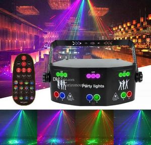 Decoración 15 ojos Iluminación láser RGB DMX512 Luces estroboscópicas de escenario Sonido activado DJ LED para fiestas de discoteca Bar Fiesta Cumpleaños Boda Vacaciones