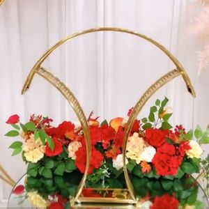 Decoración de oro alto arco de metal centros de mesa de boda arreglos florales stand centro de mesa decoraciones de despedida de soltera mesas de fiesta centros de mesa