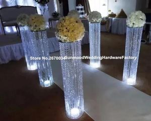 Décoration de centre de table de mariage la plus populaire ou d'événement, pilier de passerelle en cristal, support de fleurs, vente en gros