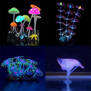 Décorations d'aquarium, champignons lumineux, ornements de corail brillants pour décorations d'aquarium (4 pièces)