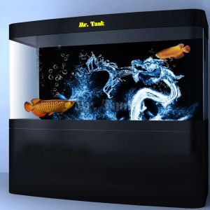 Décorations Affiche de fond d'aquarium personnalisée avec dragon d'eau auto-adhésif créatif PVC aquarium papier peint ornement 24 30 48 72 pouces