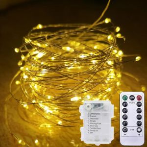 Décorations LED Copper Wired String Lights Battery Powered Garland Fairy Lights Remote Control Wedding Party Holiday Christmas Decor Lights