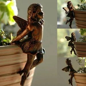 Décorations Nouvel Angel Girl Hanging Cup Resin Decoration Fairy Combination Flower Basket Decoration Decoration Garden Design Fairy Pot Huggers