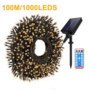 Décorations extérieures Solar String Fairy Light 100m 1000 LED étanche Garland Garland Grand panneau solaire Lampe de charge rapide pour décor de jardin de Noël