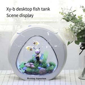 Décorations Weiting aquarium petit aquarium mini bureau créatif or LED éclairage livré avec filtre ménage tan 230915