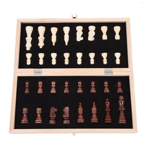 Figurines décoratives 1 ensemble pliant en bois pièces d'échecs internationales jeu de société drôle Collection d'échecs Portable
