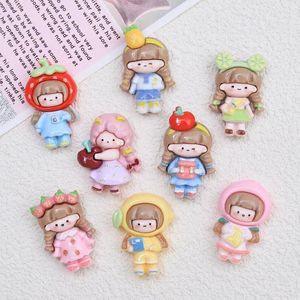 Figurines décoratives 10pcs kawaii dessin animé fruit girl girl résine cabochon flatbacks for hair bow central scrapbooking bricol