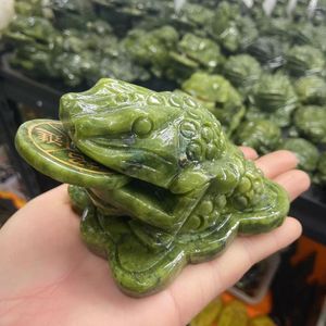 Figurines décoratives 120 mm Collection chinois Ornements de sculpture de jade naturel chinois sculpté le feng shui décoration Tapon de crapaud statue 1pcs