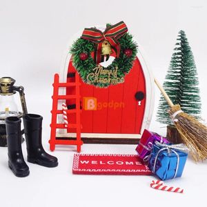 Figurines décoratives 15 pièces maison de poupée Miniature rouge arc-en-ciel porte ensemble de noël arbre boîte-cadeau bottes de pluie canne elfe poupée scène ornement