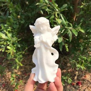 Figurines décoratives 1pc marbre blanc naturel jade statue d'ange sculpté currise cristaux Feng Shui décoration de maison esthétique cadeau spirituel
