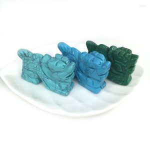 Figuritas decorativas de 2 pulgadas, piedra azul turquesa de malaquita, mascota de dragón, cabeza tallada, piedra preciosa curativa de Reiki a la venta NXT