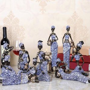 Figurines décoratives 2 pièces/ensemble en résine, Sculptures de dame africaine, Statue de table tribale féminine, peinture à la main, décoration de la maison