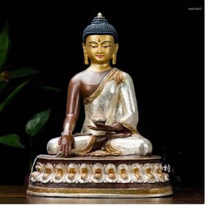 Figurines décoratives 30 cm de haut # Talisman de Bouddha de haute qualité Protection efficace Bouddhisme tibétain du Népal Sakyamuni Statue en laiton argenté