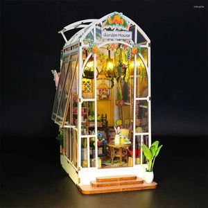 Figurines décoratives 3d Maison miniature Modèle de jardin en bois fait à la main avec meubles pour enfants adultes