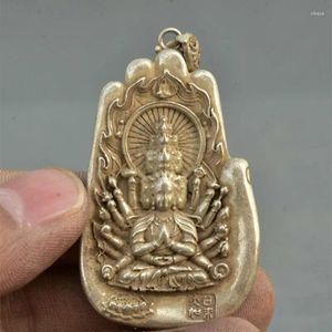 Figuras decorativas 4.4 Old China Silver 1000 Armas Avalokiteshvar A de Diosa Amuleta Colgante