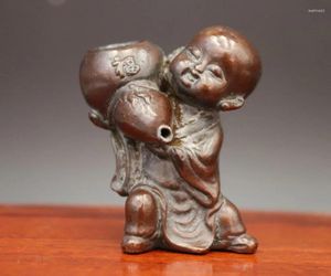 Figuras decorativas de 7 cm China Red Copper Boy Little Monk Sacerdote Estatua de Buda Incienso