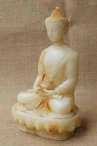 Figurines décoratives de 8 pouces en chine, bol sculpté à la main en vieux Jade blanc, Statue de bouddha Sakyamuni