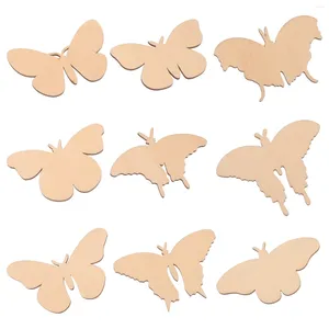 Figuras decorativas, 9 piezas, recortes de madera sin terminar, mariposas, astillas de madera, rebanadas en blanco