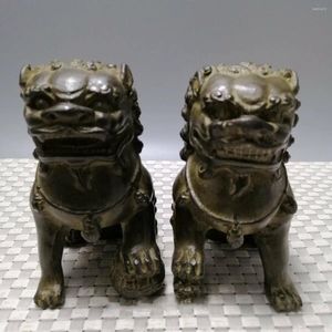 Figuras decorativas un par de antigüedades antiguas estatuas de león guardián de perro Fu Foo de bronce chino