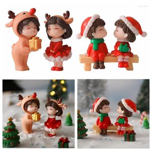 Figurines décoratives a paires mini amants de neige Snowman Santa Claus Miniature Christmas Ornaments de Noël Festival des cadeaux Festival Amosphère DIY DÉCOR HOME