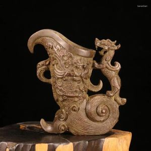 Figurines décoratives ancienne tasse impériale, Imitation cuivre violet, sculpture d'une Statue de Dragon, gobelet Antique, artisanat en métal, décorations pour la maison