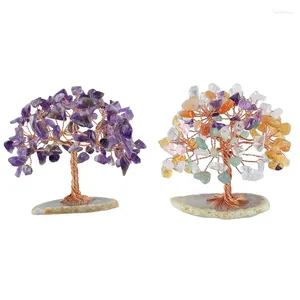 Figurines décoratives à 69 -mini Crystal Money Tree Copper Fil Emballé Agate Base Guérison Gérone Yoga Feng Shui Trees Home Decor