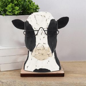 Figurines décoratives tête de vache noire et blanche, portant des lunettes, support d'évier amusant pour petits égouttoirs à vaisselle, comptoir de cuisine