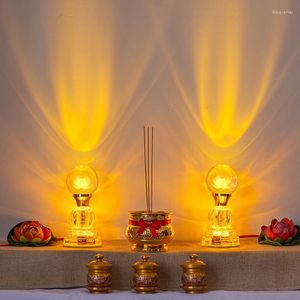 Figurines décoratives bouddha avant alimentation lampe Led coloré cristal Lotus dieu de la richesse Guanyin peut être branché en combinaison