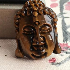 Figurines décoratives certifiées en pierre d'oeil de tigre naturelle, pendentif amulette de bouddha sculpté à la main en Jade