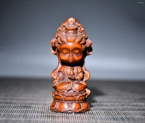Figuritas decorativas China talladas a mano de boj Archaize Guanyin Bodhisattva artesanía estatua decoración del hogar