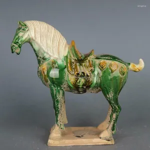 Figurines décoratives imitation antique chinoise Tang Tri-couleur Veramics Green War Horse Porcelaine Statue 8,27 pouces