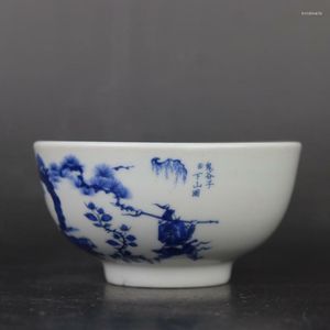 Figurines décoratives en porcelaine bleue et blanche chinoise Qing Qianlong Guiguzi, bol de personnage 4,1 pouces