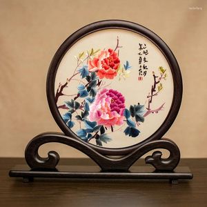 Figuras decorativas clásicas clásicas suzhou artesanías de bordado hechas a mano accesorios de decoración de la flor de la flor del hogar del hogar