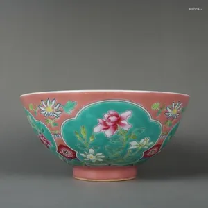 Figuras decorativas Famille Rose porcelana Red Lotus Design Bowl 5.79 pulgadas Four Seasons Flores Rosa