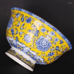 Figuras decorativas Famille Rose Porcelana Qing Qianlong Gilt Blue Lotus Design Bowl 5 pulgadas