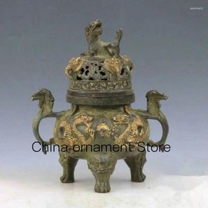 Figurines décoratives Collection chinoise Oldwork Handwork Copper Bronze Gilt Dragons Encens Burner