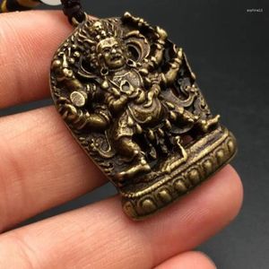Figurines décoratines Copper Amulet à six bras Mahakala Protecteur suspendu en laiton statue tantrique tantrique Buddha